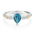 thumbnail image 3 of Gem Stone King 925 Silver 10K Yellow Gold Pear Shape London Blue Topaz White Moissanite and White Lab Grown Diamond Engagement Ring for Women (1.06 Cttw, Gemstone November Birthstone, Size 7), 3 of 4