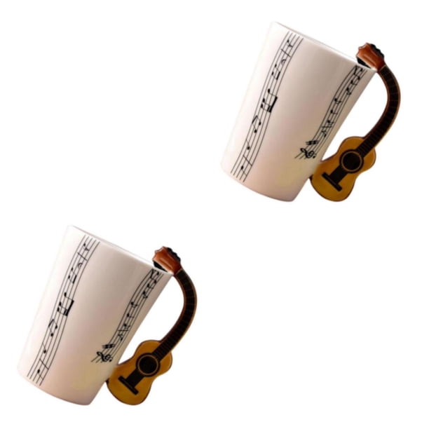 Yuarrent Taza de agua blanca, elegante Taza de cerámica con opciones de capacidad para hidratación, elegante Taza de cerámica, tazas de té, Pentagrama de guitarra negra 10x7.5 cm 2Conjunto