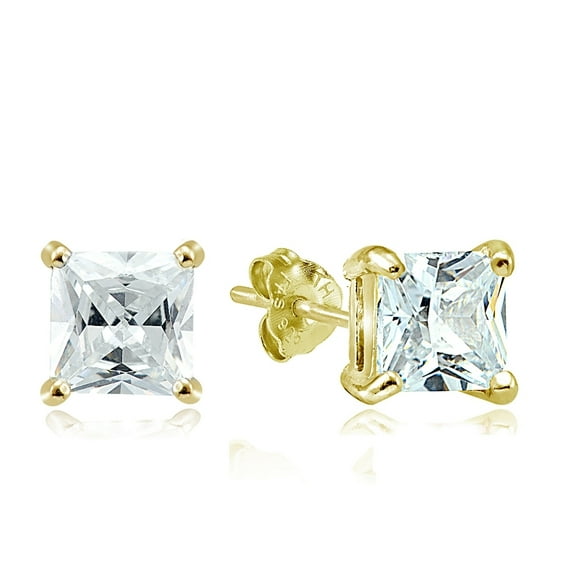 Gold Tone over Sterling Silver 6ct Cubic Zirconia 8mm Square Stud Earrings