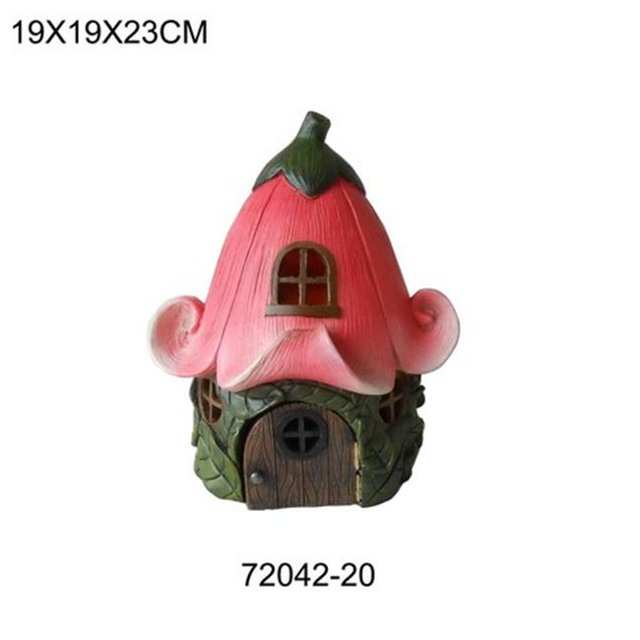 Hi-Line Gift 72042-20 House Fairy Garden with Pink Lily Flower Roof