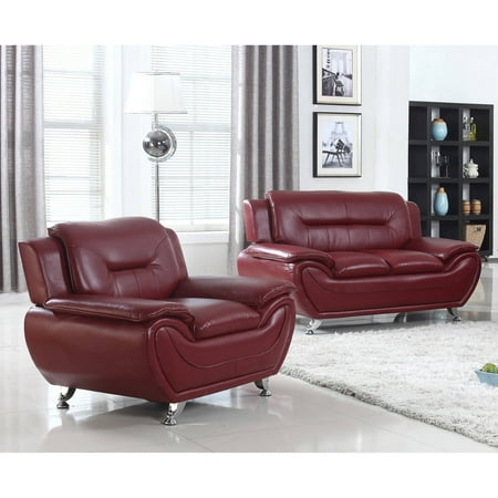 - UFE Norton Burgundy Faux Leather 2-Piece Modern Living Room Loveseat and Chair Set