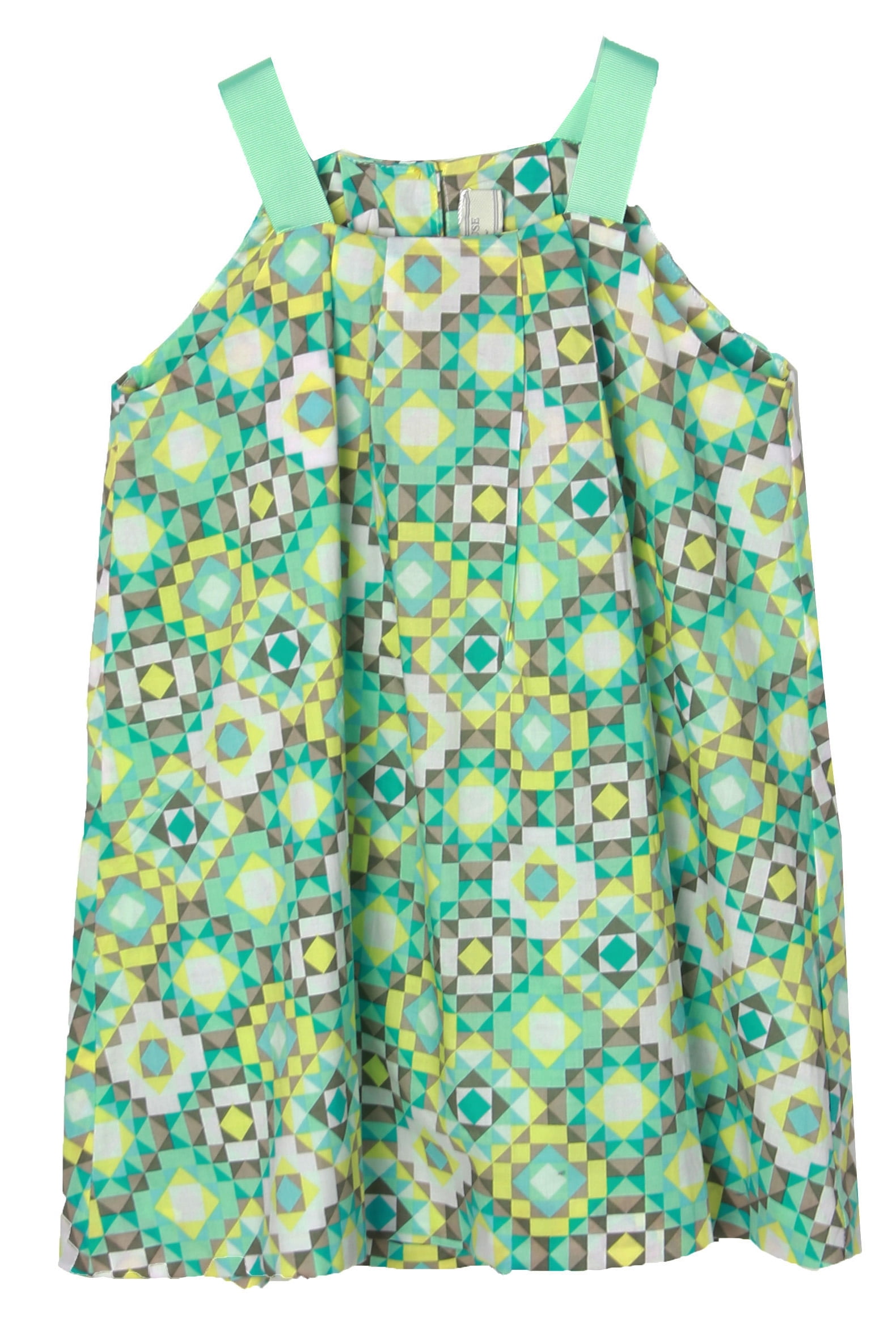 Richie House Girls Green Geometric Ribbon Strap Dress 12