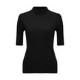 thumbnail image 5 of Women's Short Sleeve Sweaters Dressy Casual Mock Turtleneck Shirt Highly Stretchy Ribbed Knit Fitted Top Blouses Black L, 5 of 9