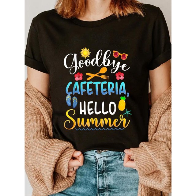 Goodbye Cafeteria Hello Summer" Lunch Lady Last Day of School T-Shirt - Women'S Men'S Graphic Tee, Casual Short Sleeve with Colorful School-Themed Design