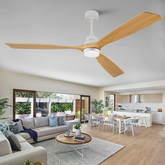 Hot sales 72 Inch Modern Ceiling Fan With 3 Color Dimmable 3 Solide Wood Blades Remote Control Reversible DC Motor With Led Light