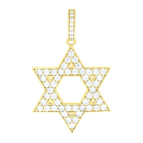 925 Sterling Silver Yellow-tone Mens Cubic-zirconia Star of David Symbol Religious Charm Pendant for Men