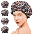 thumbnail image 7 of Shower Caps,Leopard Print Pattern Waterproof Shower Cap for Women 4 Pieces,Double Reusable Hair Cover for Shower PEVA Elastic Stretch Hem, 7 of 7