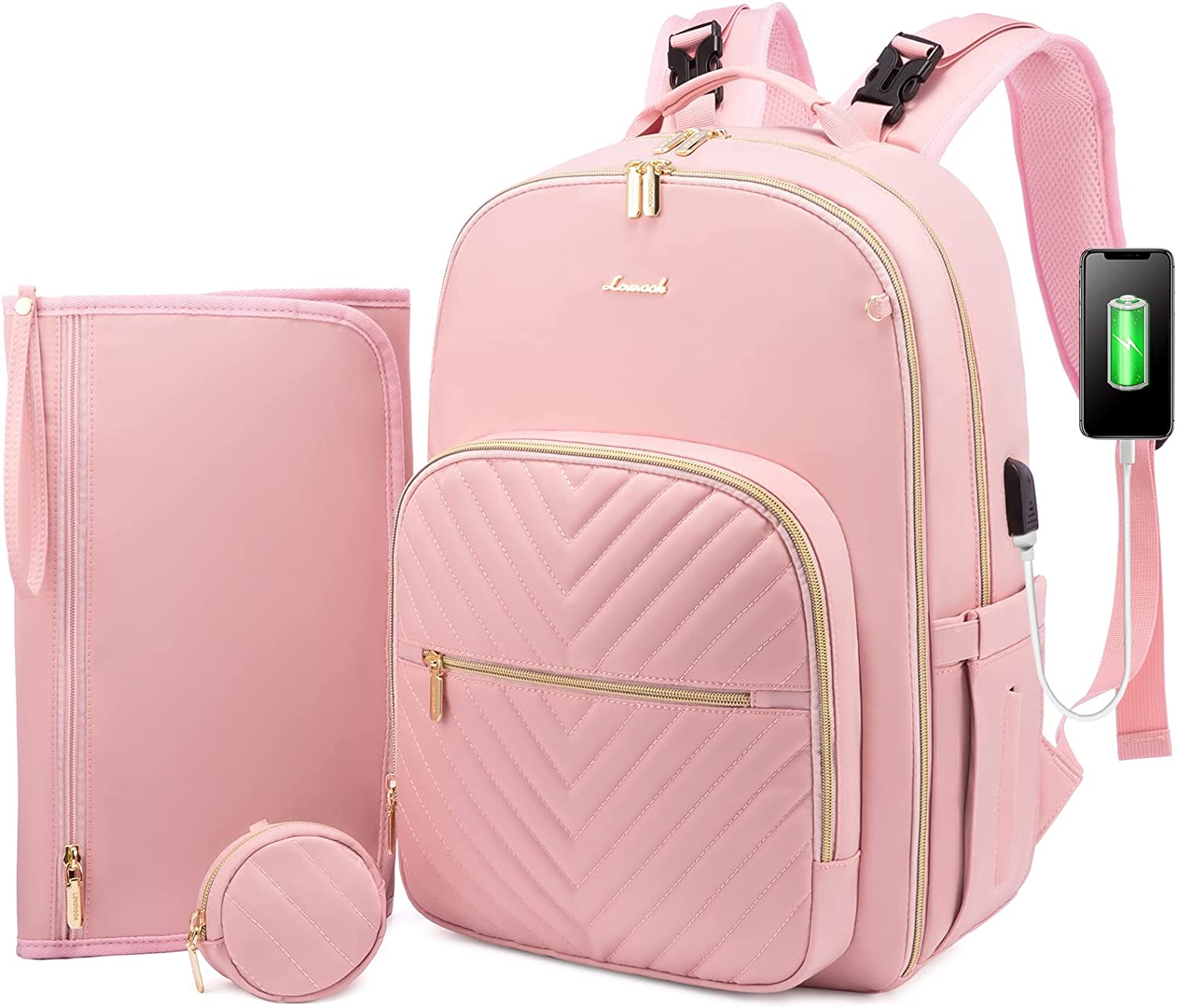 Diaper Bag Backpack, YOUIGIFTS Quilted Baby Bag with Changing Pad