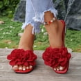 thumbnail image 4 of Women's Floral Block Heels Square Toe Elegant Dressy Slide Sandals Wedding Party Date Night Heel Sandals Red 5.5(36), 4 of 6