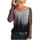 thumbnail image 1 of Mujeres Casual Gradiente Impreso Encaje Empalme Manga larga Jersey Blusa Camiseta Tops Fridja  hkj1915, 1 of 5