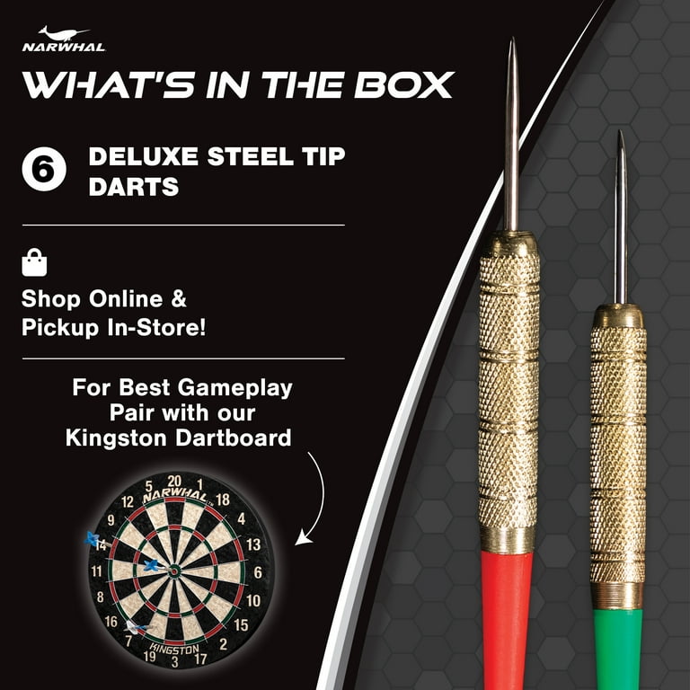 Narwhal Steel Tip Dart Set for Bristle Dartboards, 15g, 6 Pack