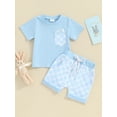 thumbnail image 2 of Suealasg Toddler Boys Summer 2Pcs Outfits Set Clothes 1T 2T 3T Beach Party Shorts Set Kids Boys Short Sleeve T-Shirts Tops and Plaid Print Shorts, 2 of 9