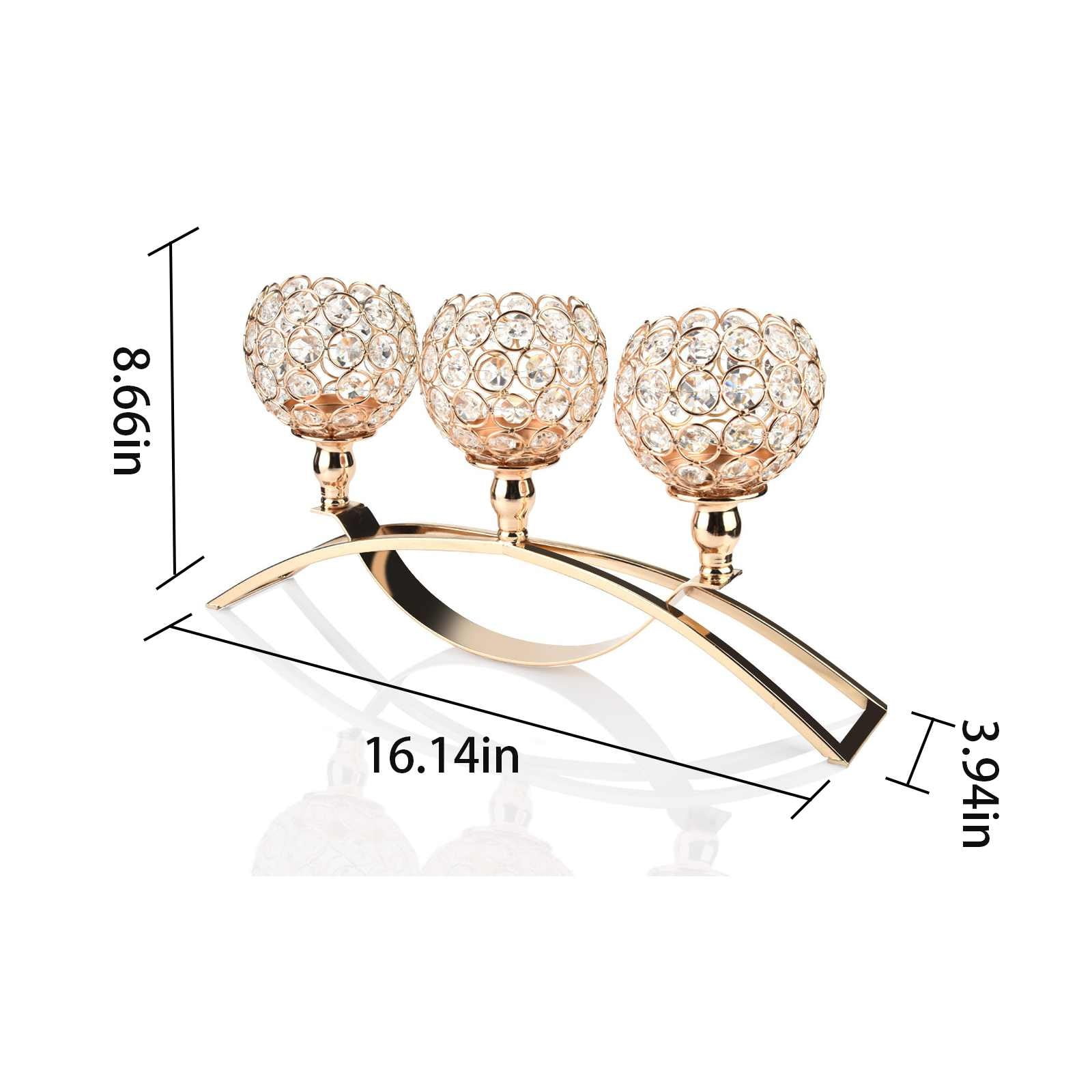 Floleo Crystal Candle Holders 3 Wick Gold Centerpiece Table Decorations For Dining Room Living Room Bling Votive Tealight Candle Holder Coffee Dining Table Centerpiece Decor Christmas Decorations