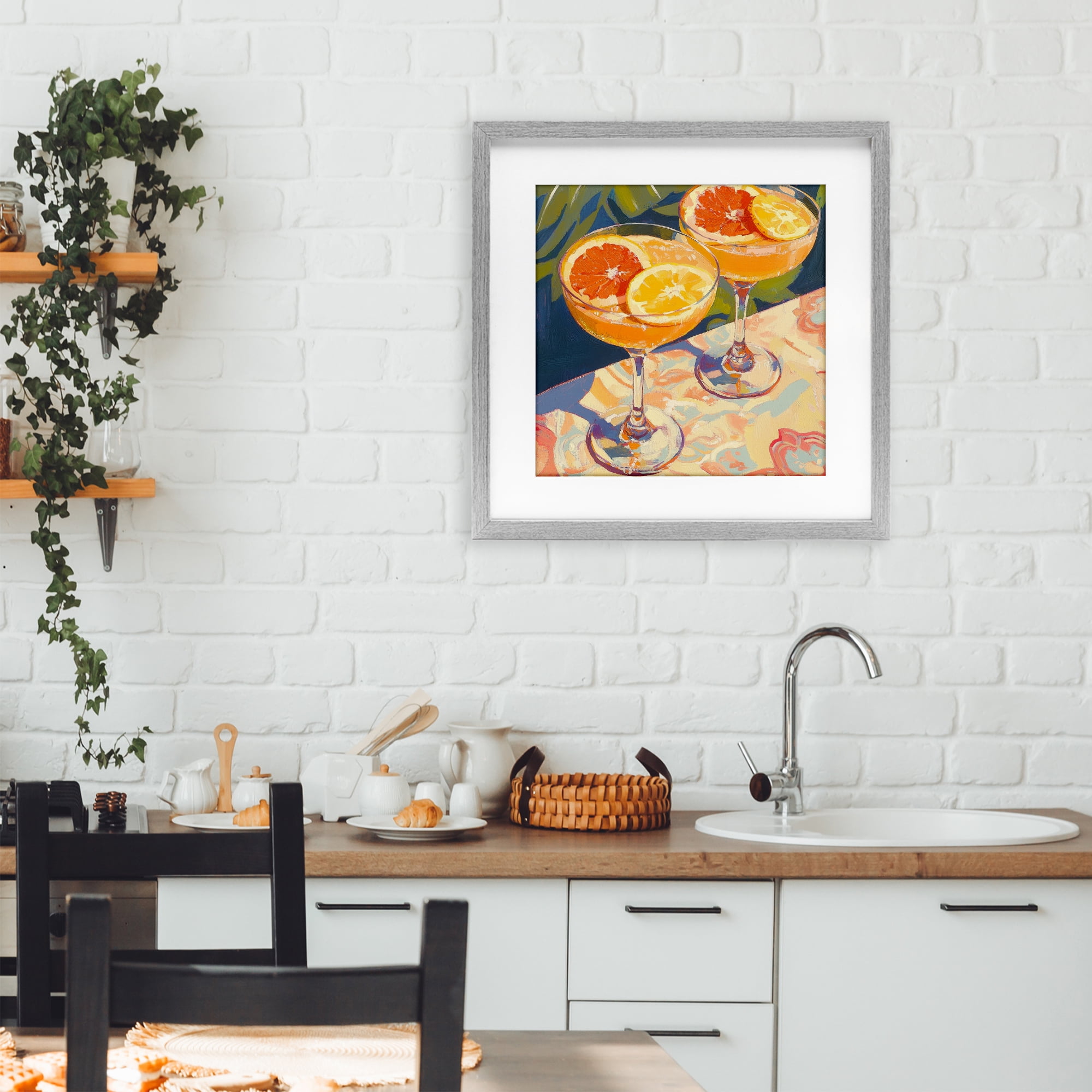 Stupell Industries Fruity Summer Cocktails Gray Framed Print Under Glass, design by Petal Prints Design