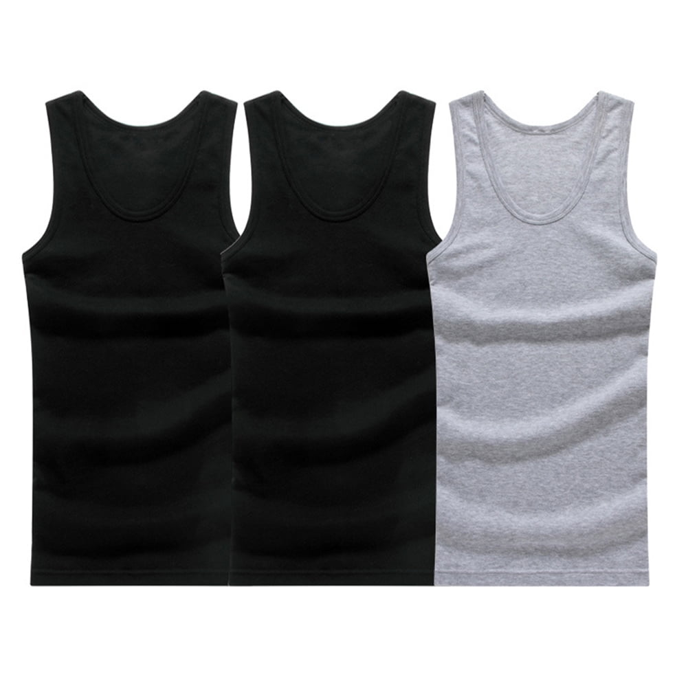 HEVIRGO 3 Pack Men Tank Top, Casual Solid Color Slim Fitness Tank A