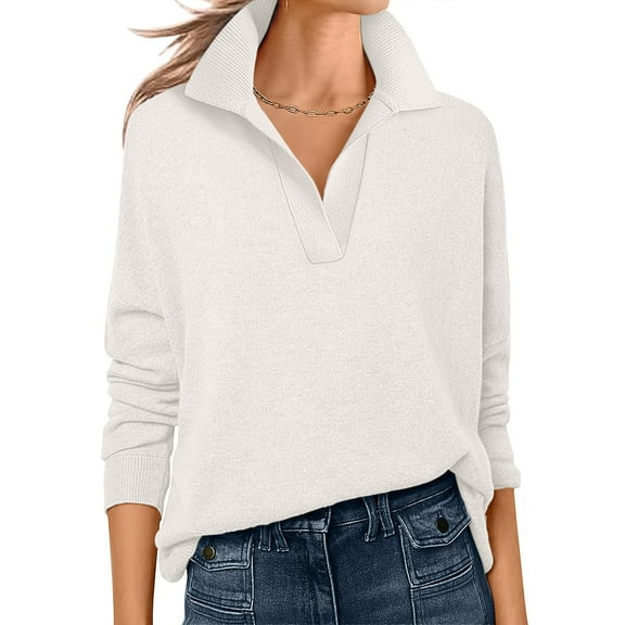 Women's V Neck Long Sleeve Sweater Lightweight Fashion Casual Knit Pullover