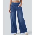 thumbnail image 5 of Jeans for Women High Waisted Pull on Baggy Jeans Straight Casual Denim Pants with Pockets L, 5 of 9