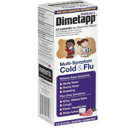 Dimetapp Children's Multi-Symptom Cold & Flu Red Grape Liquid, 4 oz (Pack of 4)