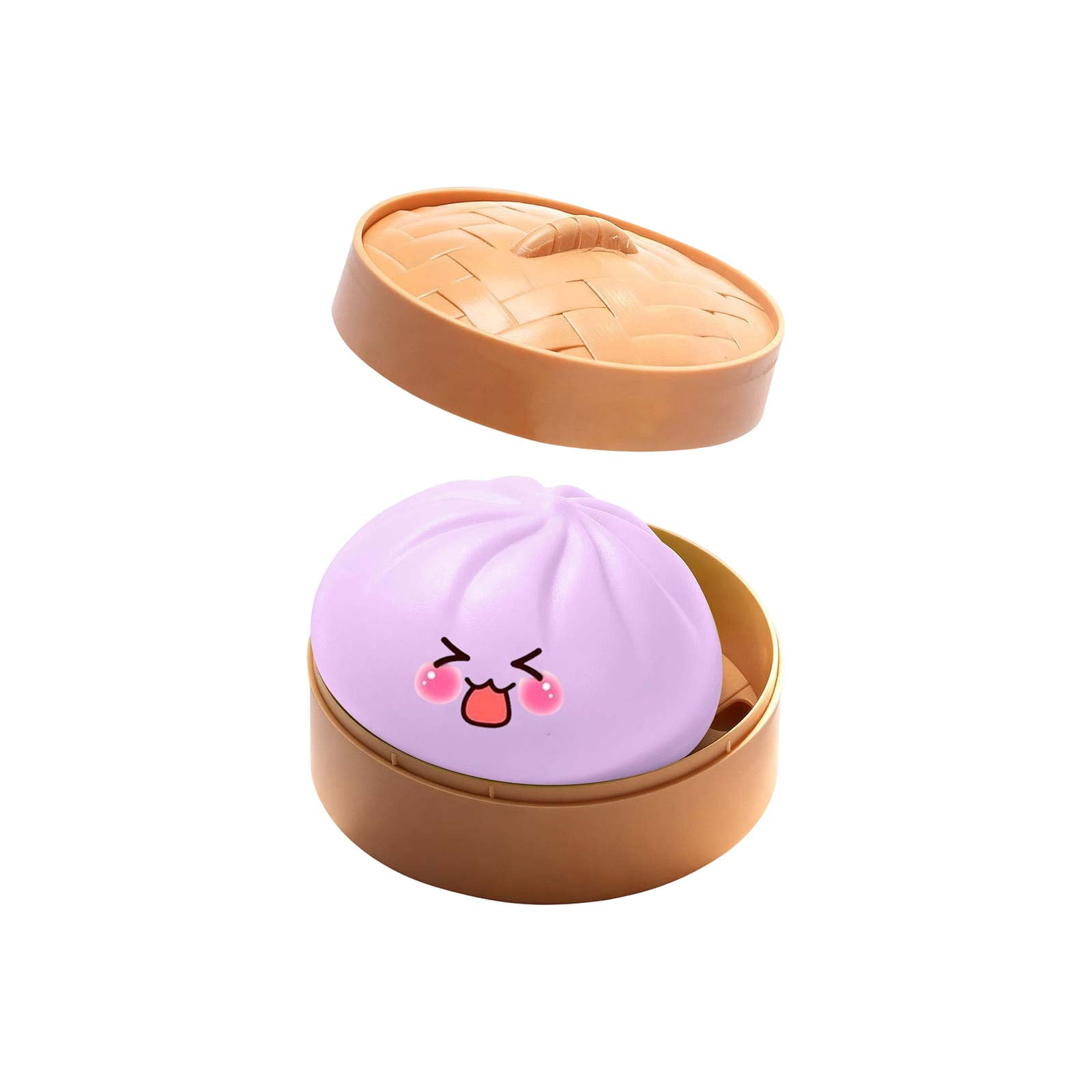 Cute Squishy Dumpling Large with Steamer, Squishy Dumpling Doll with Cute Expressions, Silicone Bun Sensory Fidget Dolls, Hand Pinching Decompression Dolls
