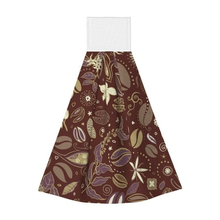 

Zufioo Coffee and Flowers Print Coral Fleece Velcro Hand Towel Hangable Absorbent Hand Towel Suitable for Kitchen Bathroom Household Items