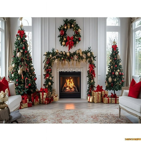 Christmas rated Front Door Porch New Year Photography Backdrop Props Window Winter Eving Xmas Room Studio Background RS-03