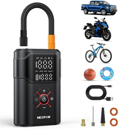 nexpow tire inflator portable air compressor, 150 psi air pump for car tires with pressure gauge, portable tire pump for car, motorcycle, bike, ball (missing parts)
