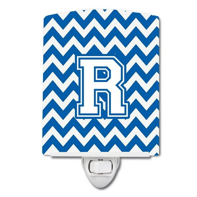 Carolines Treasures CJ1045-RCNL Letter R Chevron Blue & White Ceramic Night Light