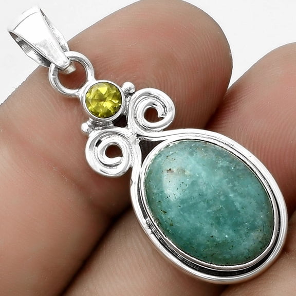 Natural Paraiba Amazonite & Peridot 925 Sterling Silver Pendant Jewelry P-1603 SDP120603