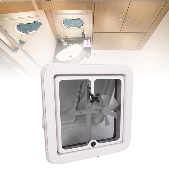 Ventilateur de Ventilation pour Toit de VR, 340 X 340mm Résistant aux Chocs et à l'Eau Angle Réglable Unique Ventilateur d'Extraction avec Écran en Maille pour Yacht