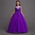 thumbnail image 6 of hengsof Girls Fashion Floral Print Solid Sleeveless Round Neck Mesh Dress Sweet Flower Girl Formal Gown for Wedding Party 4-14 Years, 6 of 8