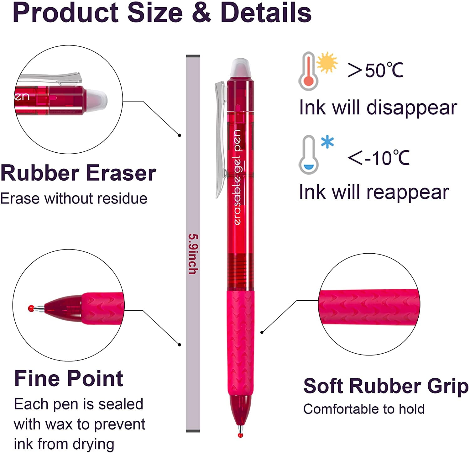 SZKSGBY Vanstek 22 Colors Retractable Erasable Gel Pens Clicker, Fine  Point(0.7), Make Mistakes Disappear, Premium Comfort Grip for