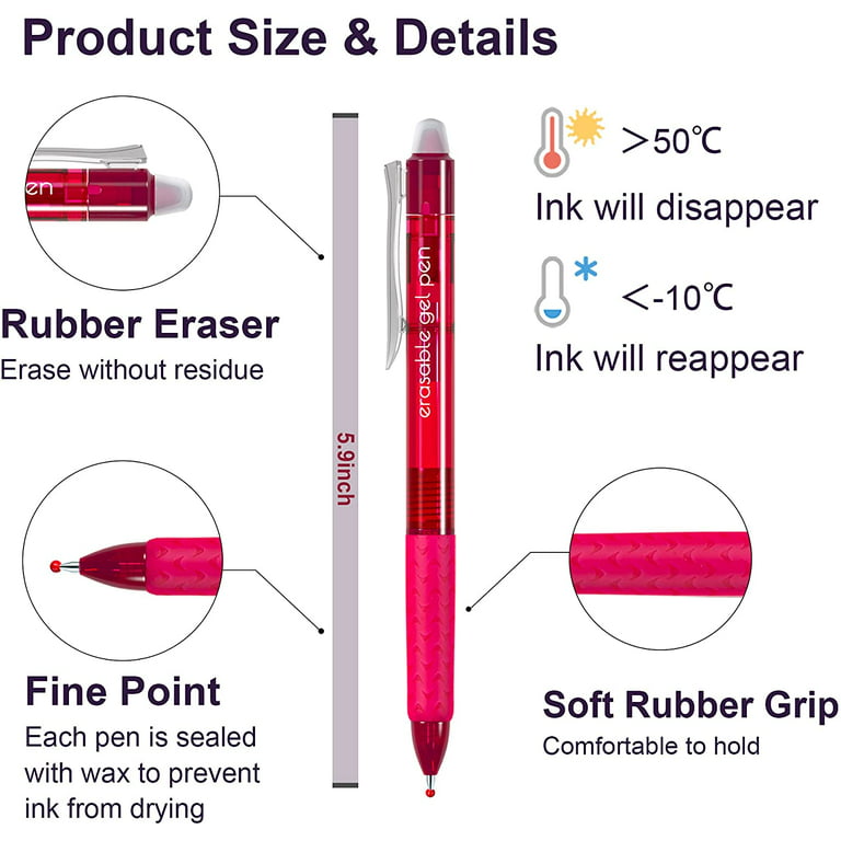 Erasable Gel Pens, 18 Colors Lineon Retractable Erasable Pens Clicker, Fine  Point, Make Mistakes Disappear, Assorted Color Inks for Drawing Writing