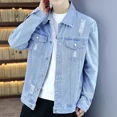 thumbnail image 4 of Chaquetas vaqueras para hombre, abrigo vaquero claro de otoño para hombre, roto con agujero, moda, precio bajo, una pieza, estilo vintage Y2k G coreano desgastado, 4 of 5