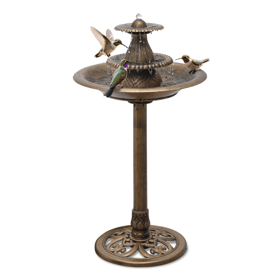 OSM 37-inch 3-Tier Outdoor Fountain & Bird Bath with Electric Pump, Vintage Pedestal Cascading Water Feature for Garden Patio Backyard, 1.3-Gallon (5L) Capacity, Bronze