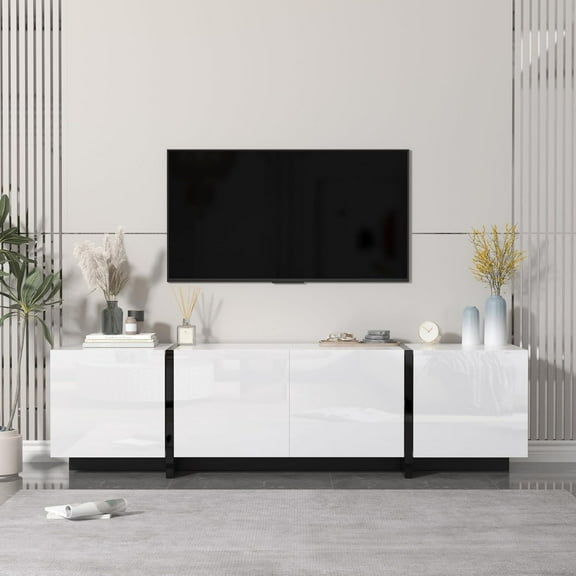DIYART 67" W High-Gloss Modern TV Stand for TVs up to 75", Stylish Media Console for Living Room & Bedroom, White