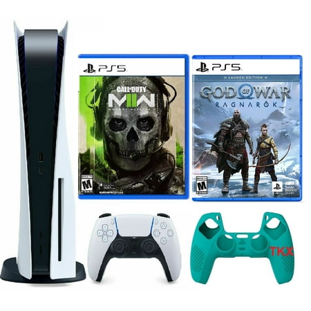 2022 Newest PlayStation_PS5 Gaming Console Disc Version Bundle with Call of Duty Modern Warfare II / God of War Ragnarök/ Silicone Controller Cover Skin