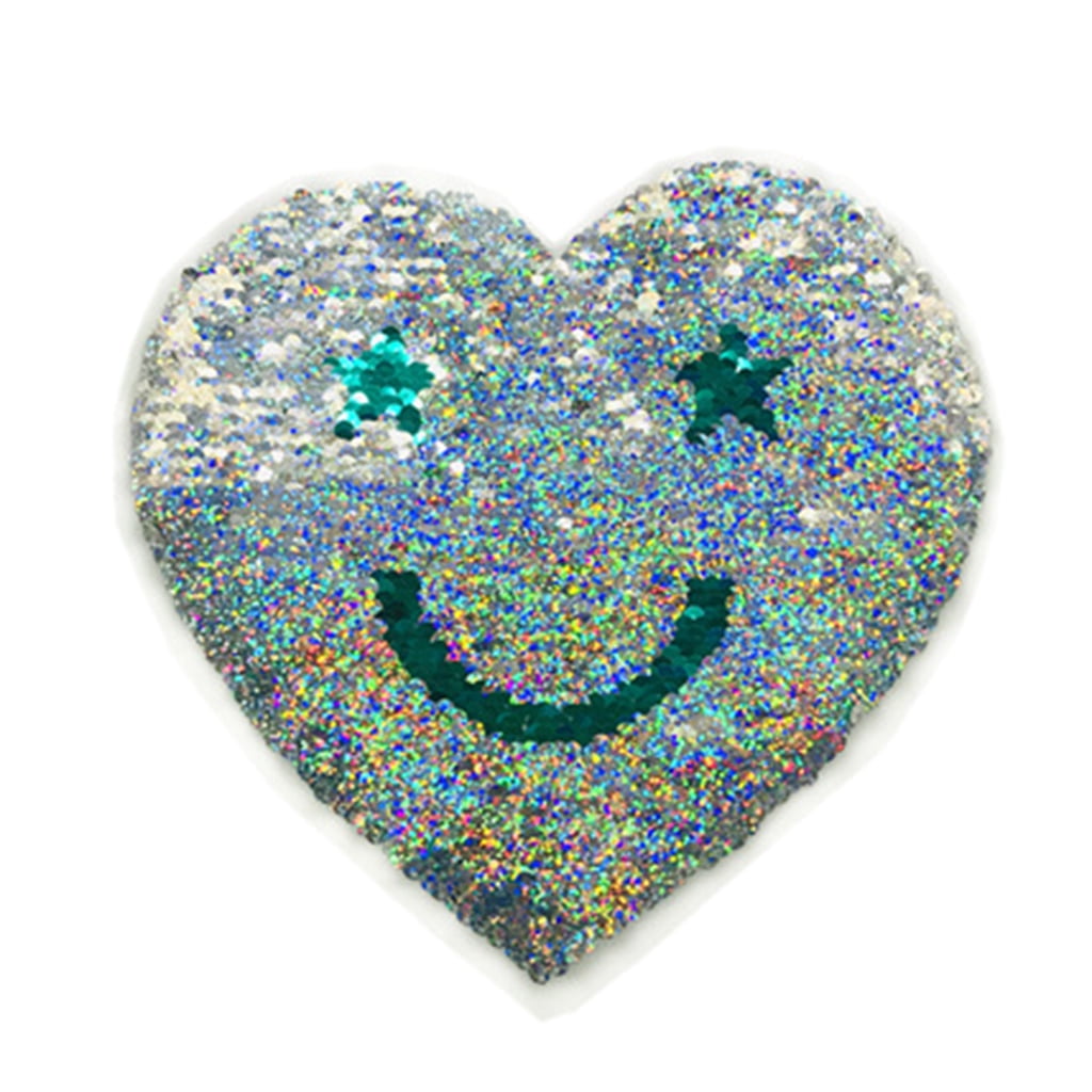 Reversible Sequins LOVE Hearted Square Patch Sew On DIY Patches Applique Crafts 