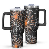 Halloween Spider Webs with Orange Spiders Tumbler with Handle and Lid,40oz Double Wall Vacuum Insulated Tumbler,Cups Gift for Women and Men