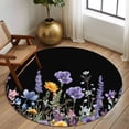 thumbnail image 3 of Spring Floral Large Area Rugs for Bedroom Living Room, Soft Non Slip Carpet Bedside Rug, Summer Botanical Elegant Black Round Floor Cover Kitchen Accent Rug 8' for Dining Room/Office, 3 of 9