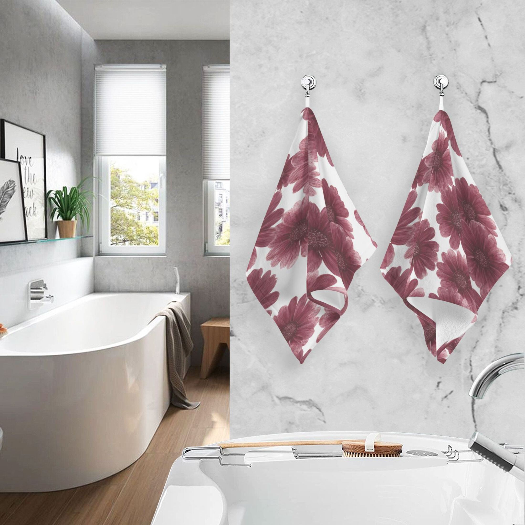 2 Pieces of Cotton Towel Face Towel Set Hand Towel Bath Towel Cotton Bath Towel Sets Seamless Pattern Maroon