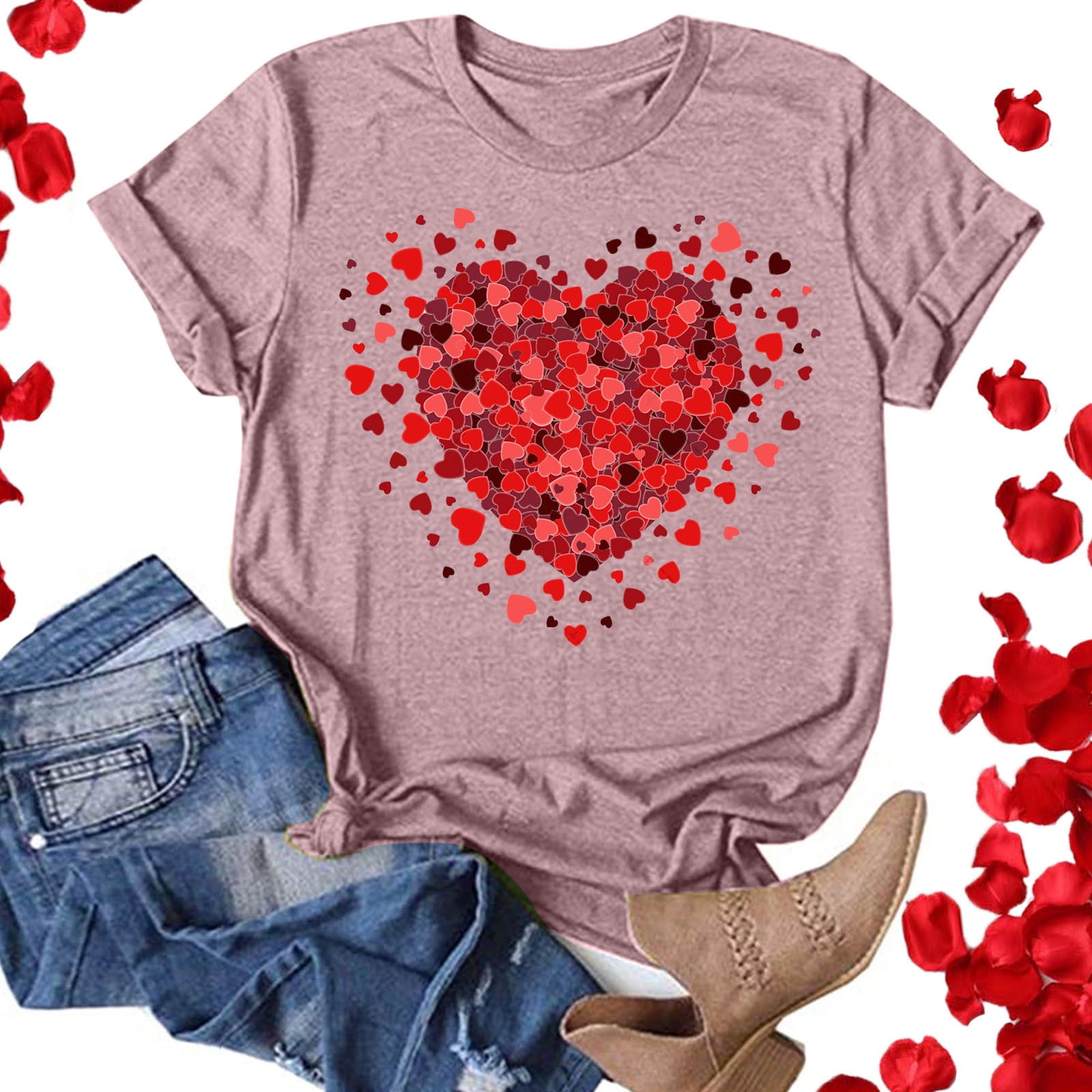 HAXMNOU Womens Valentine's Day Graphic Tees Short Sleeve Heart Printed