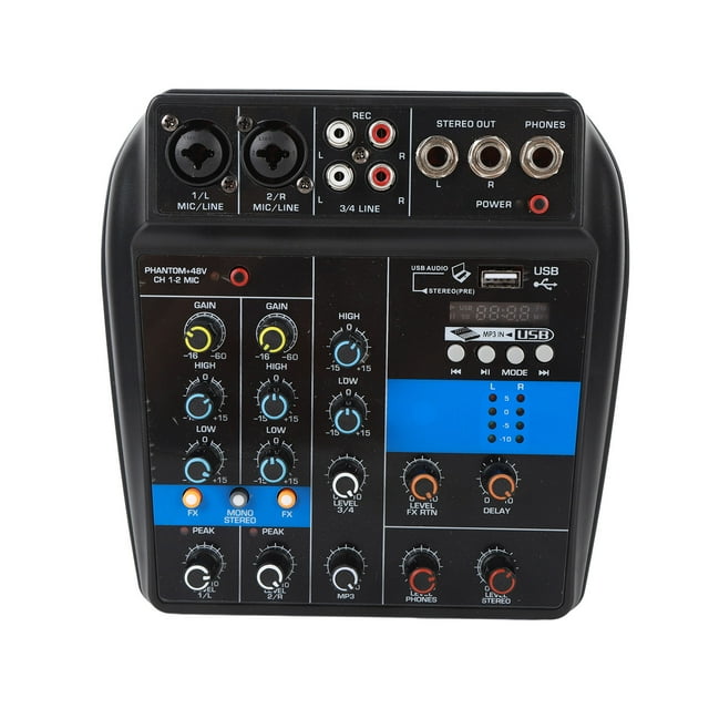 Mezclador De Audio USB Profesional De 4 Canales Con Procesador De Efectos Integrado Y Alimentación De +48 V Para Micrófono Condensador