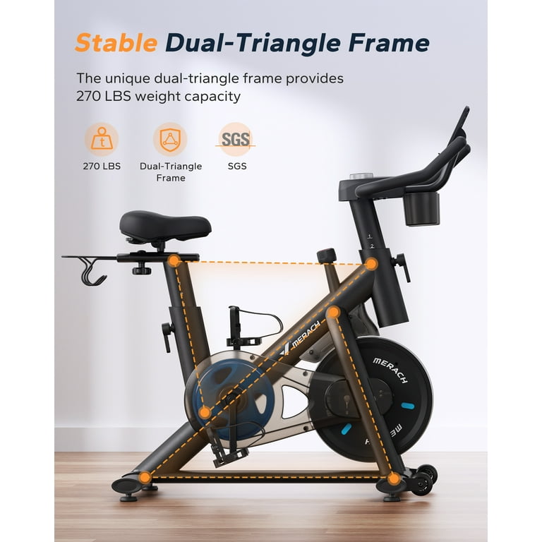MERACH Exercise Bike Magnetic Home Stationary Bike with Free App Quiet Indoor Cycling Bike with 270lbs Weight Capacity Dumbbell Rack Walmart