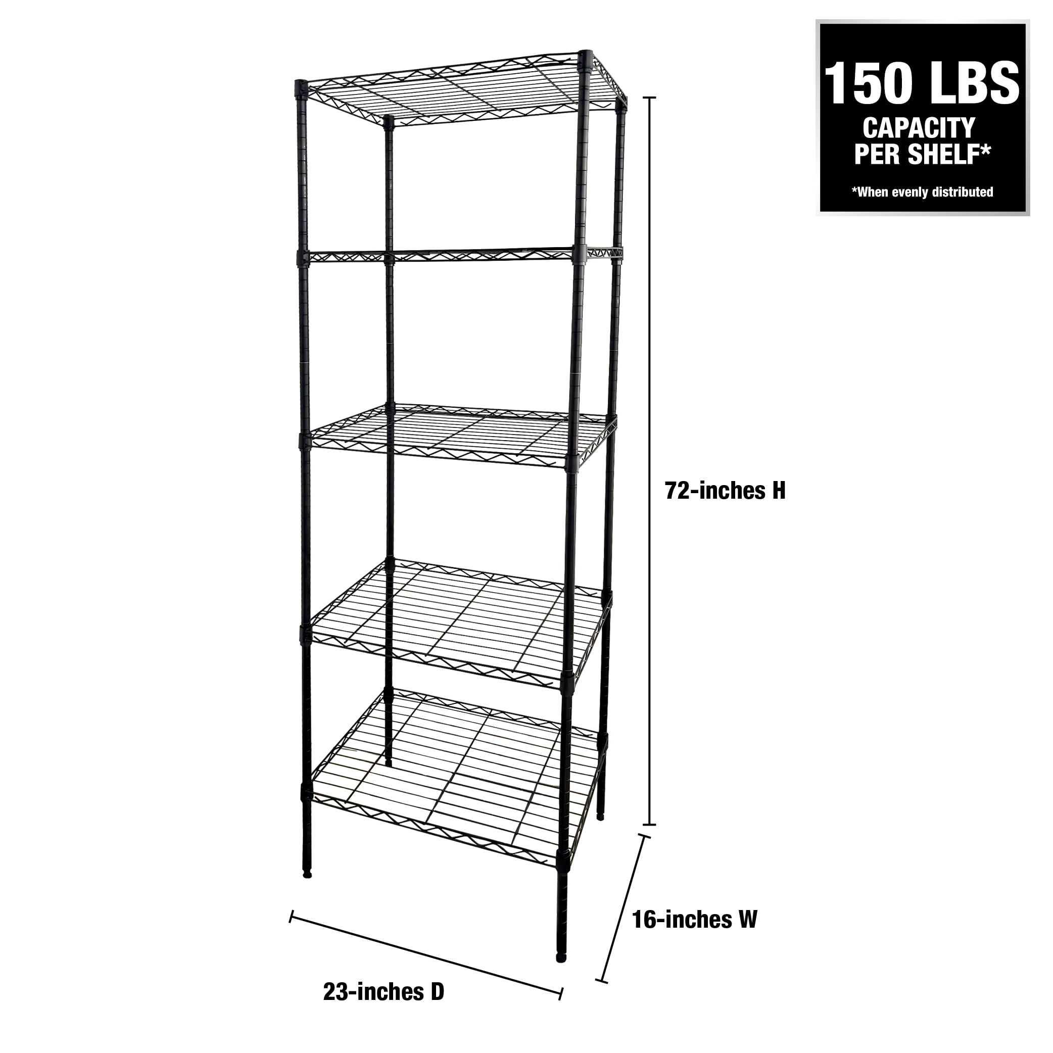 WorkPro 5-Tier Black Slim Wire Shelving