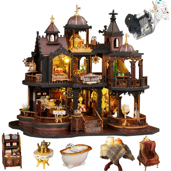 BUSATIA DIY Dollhouse Miniature House Kit,DIY Kit Mini House Model,1:24 Scale Creative Doll House Best Christmas Birthday Gift for Lovers Boys and Girls(Edinburgh CASTLE)
