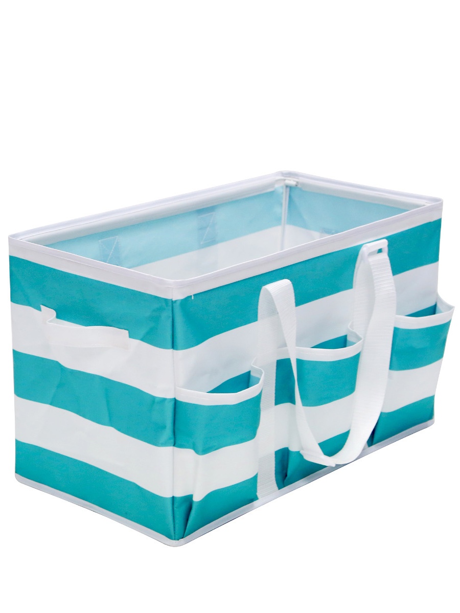 Tidy Living - Utility Tote Teal Rugby Stripe - Multipurpose Storage Solution Bag - image 1 of 5