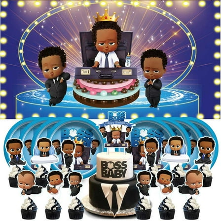 Boss Baby Black Boy Pirates Party Supplies Plates Decoration Backdrop Banner Balloons Birthday Decor Tableware Fans