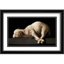 Agnus Dei 2x Matted 40x28 Large Black Ornate Framed Art Print by Francisco de Zurbaran