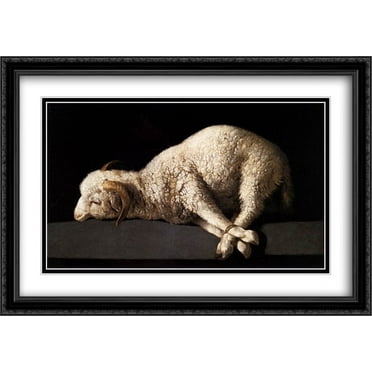 Agnus Dei 2x Matted 40x28 Large Black Ornate Framed Art Print by Francisco de Zurbaran