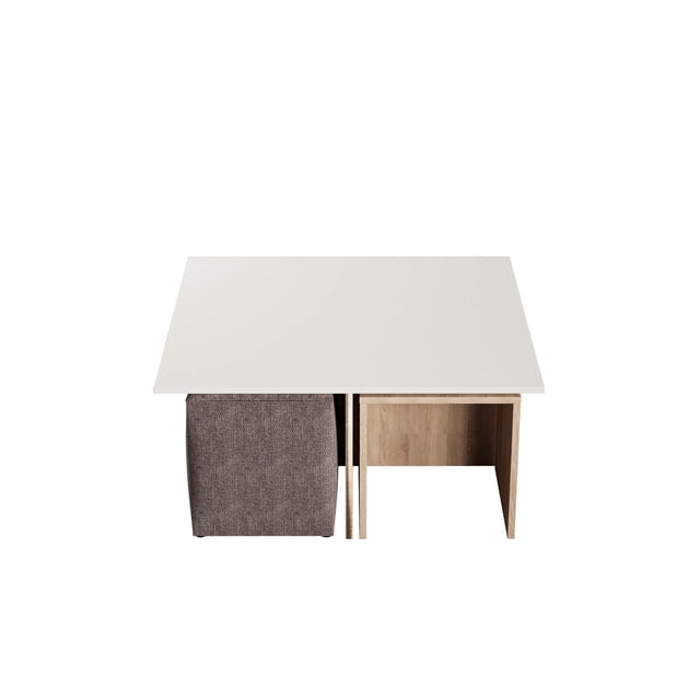Ensemble Haley de Table Basse Emboîtée et Pouf de Style Mi-Siècle Moderne en Naturel et Beige